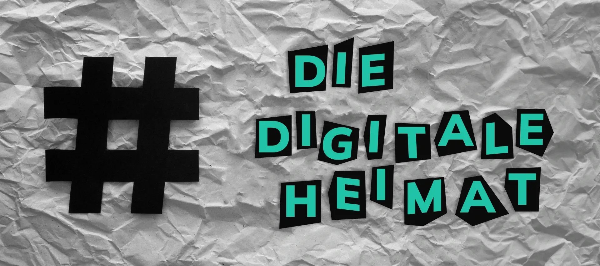 Hashtag-Symbol und Schriftzug Die digitale Heimat für digitales Marketing